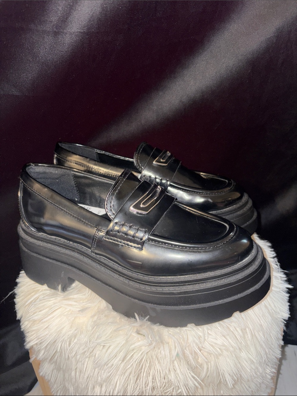 Brand new Wild Pair Black Patent Platform Loafers Women’s size 5